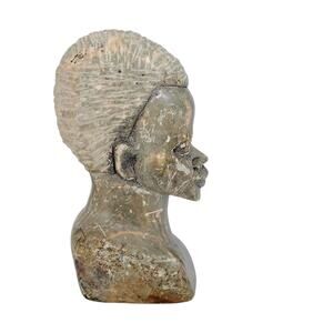 Hand Carved SoapStone? African Man Head Statue Figurine Bust 7" Vintage Gray